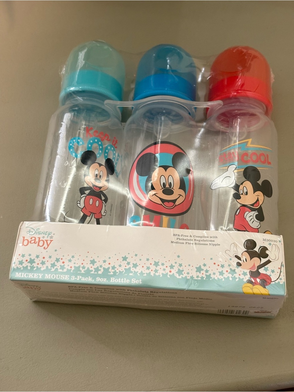 Disney Baby Mickey Mouse 3-Pack Bottles - Red, Blue, Aqua